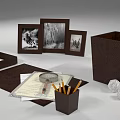 Vintage Decorative Ornament Set With Photo Frames Pen Holder Tray And Magnifying Glass For Desktop