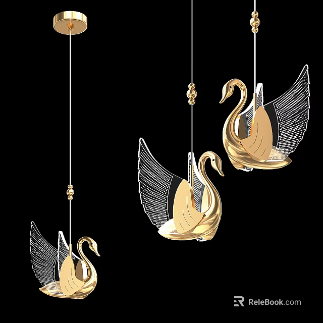 Luxury Golden Swan Shaped Chandeliers With Intricate Wing Design Hanging Decorative Pieces 3d model 