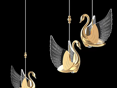 Luxury Golden Swan Shaped Chandeliers With Intricate Wing Design Hanging Decorative Pieces 3d model