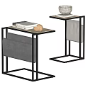 Stylish Modern Side Table With Metal Frame And Top Featuring Books And Woven Basket