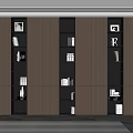 Modern Wooden Bookcase With Integrated Storage Compartments And Decorative Items
