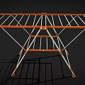 Orange And Silver Foldable Clothes Drying Rack With Multiple Crossbars And Wheels
