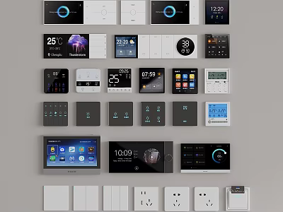 Modern Smart Switch Panels With Digital Displays Temperature Control And Various Button Designs 3d model