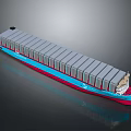 Large Cargo Ship With Blue And Red Hull Carrying Stacked Containers On Deck
