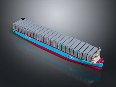 Large Cargo Ship With Blue And Red Hull Carrying Stacked Containers On Deck 3d model