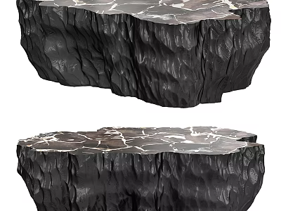 Black Stone Coffee Table With Cracked Texture And Rough Edge For Modern Living Room 3d model