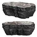 Black Stone Coffee Table With Cracked Texture And Rough Edge For Modern Living Room