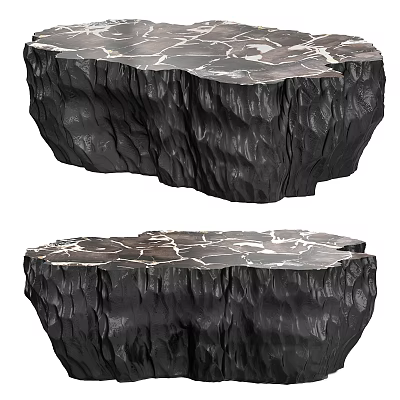 Black Stone Coffee Table With Cracked Texture And Rough Edge For Modern Living Room 3d model