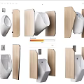 Modern Bathroom Fixture Set With Urinals And Wooden Partitions In Various Angles