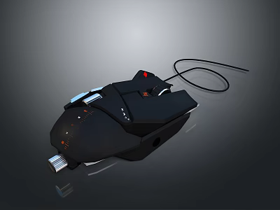 Black Wired Mouse With Red Buttons And Silver Accents For Daily Electronic Use 3d model