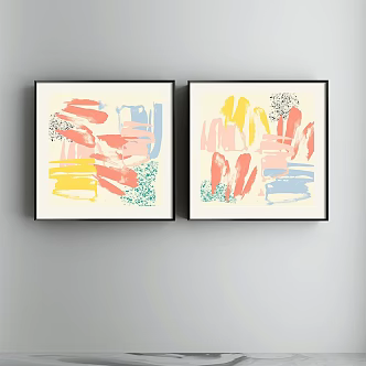 Modern abstract painting simple yellow restaurant abstract decorative painting 3d model