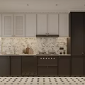 Modern Kitchen Interior With White And Black Cabinets Floral Backsplash And Stove