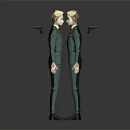 Two Character Models in Green Suits Featuring Red Tie Gun and Front Back Views 3d model