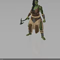 Female Orc Fantasy Character With Green Skin Tribal Weapon And Brown Fur Decorative Armor