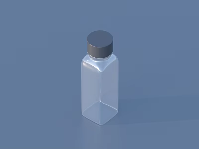 Transparent Square Shaped Plastic Bottle With Black Cap For Daily Use 3d model
