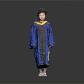 Blue Bachelor Graduation Gown With Cap And White Shoes Standing On Grey Background