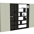 Modern Wine Cabinet With Glass Doors LED Lighting And Wooden Display Shelves