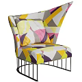 Modern Accent Chair With Colorful Geometric Pattern Fabric And Black Metal Frame