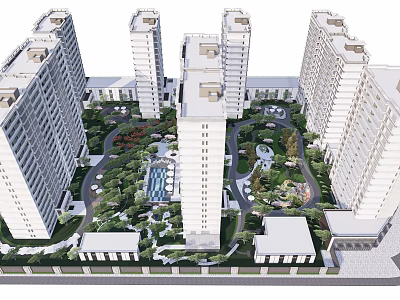 Modern High Rise Residential Complex With Landscaped Gardens And Green Spaces 3d model