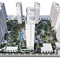 Modern High Rise Residential Complex With Landscaped Gardens And Green Spaces