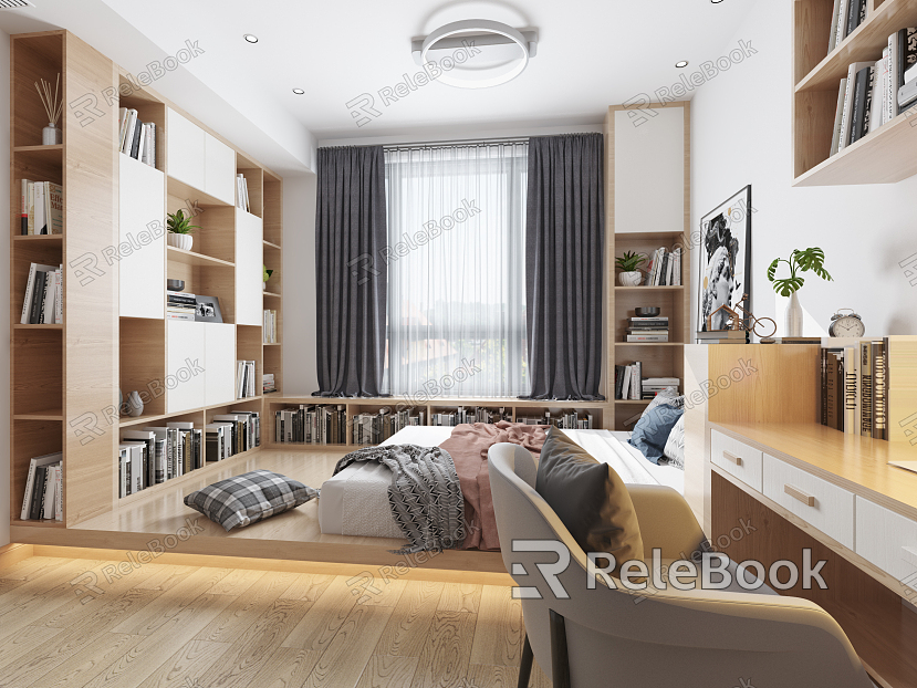 Japanese-style tatami bedroom daughter room tatami tatami bookcase combination model