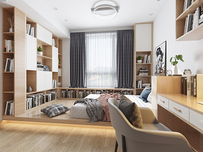 Japanese-style tatami bedroom daughter room tatami bookcase combination model