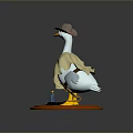 Adorable Duck Character Wearing Brown Hat And Beige Cloak On Orange Base With Small Items