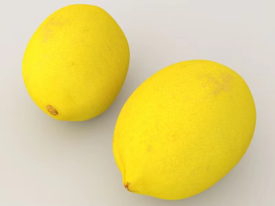 Two Fresh Bright Yellow Lemons With Smooth Surface On Light Background 3d model
