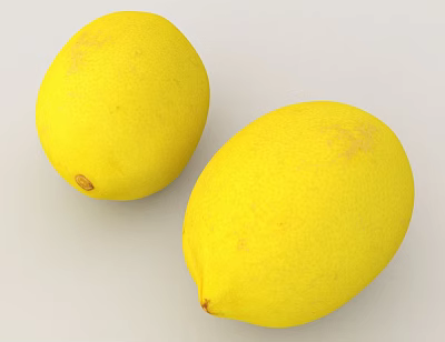 Two Fresh Bright Yellow Lemons With Smooth Surface On Light Background 3d model