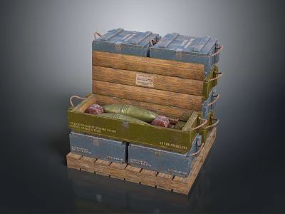 Green Everyday Household Bottle Inside Open Wooden Crate on Wooden Pallet with Labels 3d model