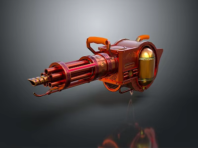 Red And Golden Accents Household Toy Gun Featuring Gatling Style Multi Barrel Design 3d model