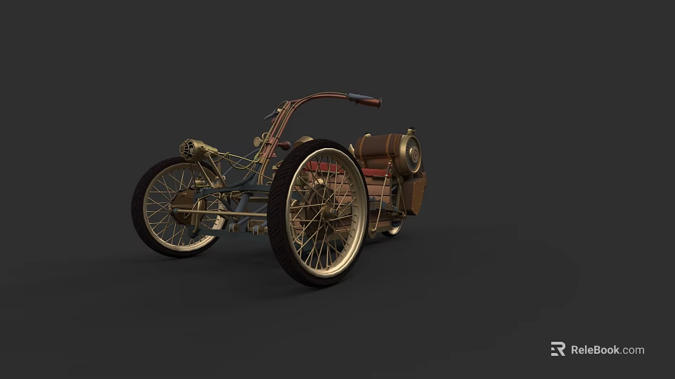 Vintage Motorcycle With Large Spoked Wheels Brass Accents And Retro Design 3d model 