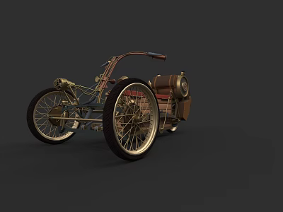 Vintage Motorcycle With Large Spoked Wheels Brass Accents And Retro Design 3d model