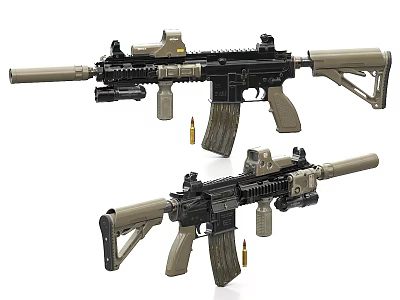 Two Modern Tactical Military Rifles With Scopes Magazines And Ammunition 3d model