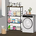 Laundry Storage Shelf With Cleaning Products Detergents And Washing Machine
