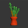 Two Green and Brown Branch Cactus in Orange Woven Pots on White Background