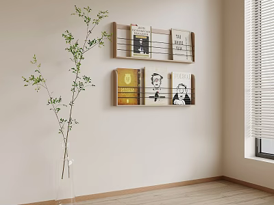 Wall Mounted Shelf as Decorative Hanging with Books Green Plant and Window in Interior 3d model