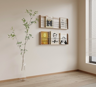 Modern Newspaper Shelf Bookshelf Wall Decorations Green Plant Bonsai 3d model