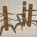 Wooden Sports Training Posts With Multiple Branches And Blue Straps 3d model