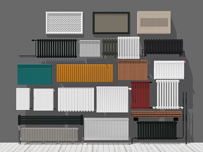 Assorted Radiators With Different Colors And Styles For Home Heating Systems 3d model