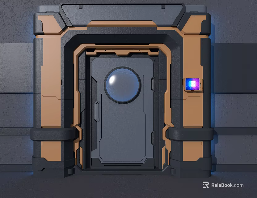 Futuristic Sci Fi Door With Circular Window And Control Panel Lights 3d model