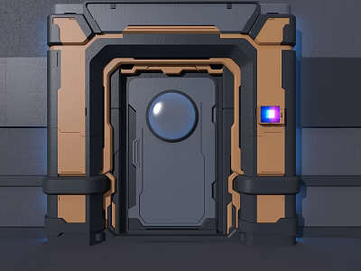 Futuristic Sci Fi Door With Circular Window And Control Panel Lights 3d model