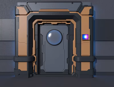 Futuristic Sci Fi Door With Circular Window And Control Panel Lights 3d model
