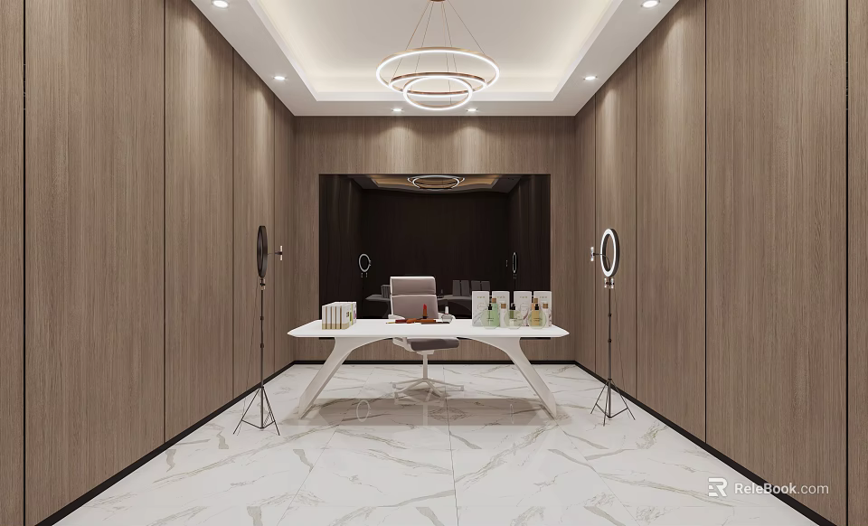 Modern Public Office Space With Open Layout Desk And Pendant Lighting Design 3d model 