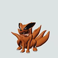Orange Nine Tailed Fox Plush Doll With Black Ears Serious Expression And White Claw Tips