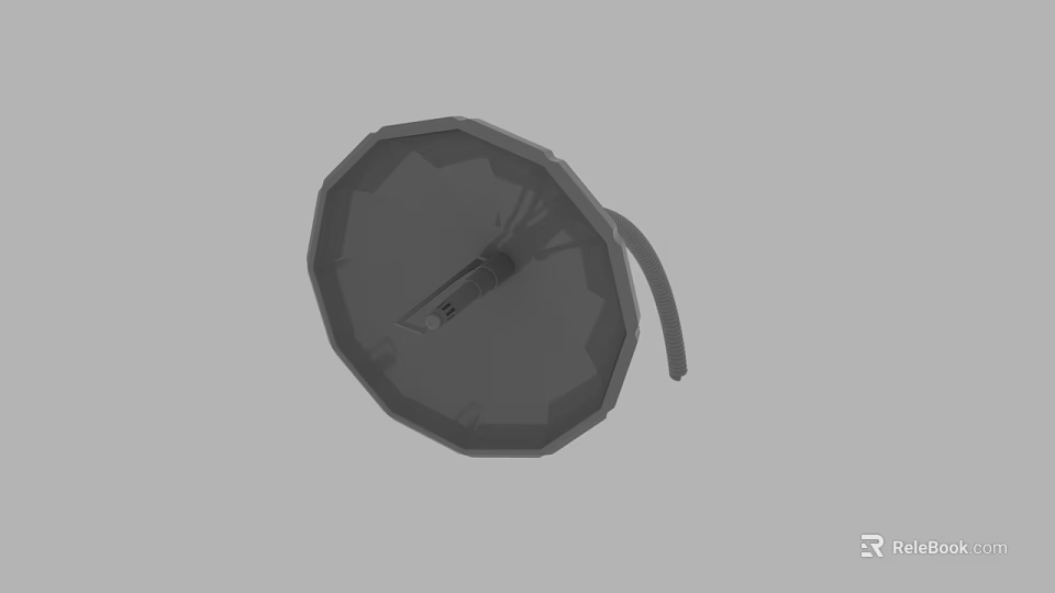 Gray 3D Rendered Object With Circular Top Radial Lines And Curved Handle Design 3d model 
