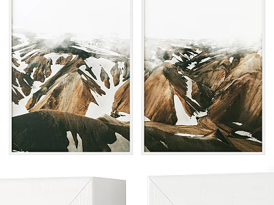 Minimalist White Framed Mountain Landscape Prints For Home Wall Art Decor 3d model