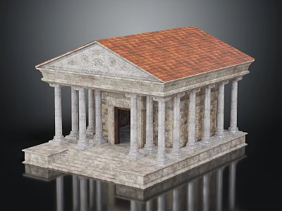 Classical European Architecture Featuring Red Tiled Roof White Columns And Stone Walls Entrance 3d model