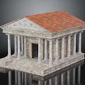 Classical European Architecture Featuring Red Tiled Roof White Columns And Stone Walls Entrance