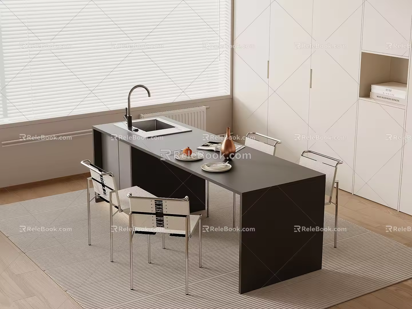 Modern Simple Bar Island Table Dining Table and Chair 3d model